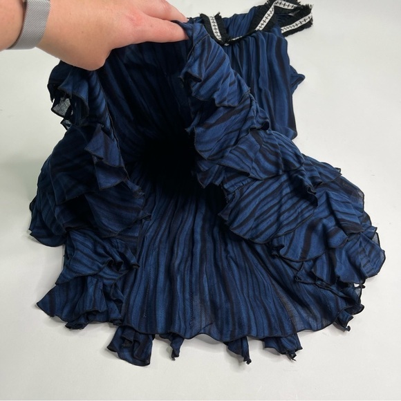 POUPETTE ST BARTH Beline Navy Deep Fringe V-Neck Slim Ruffle Mini Dress - Picture 9 of 15